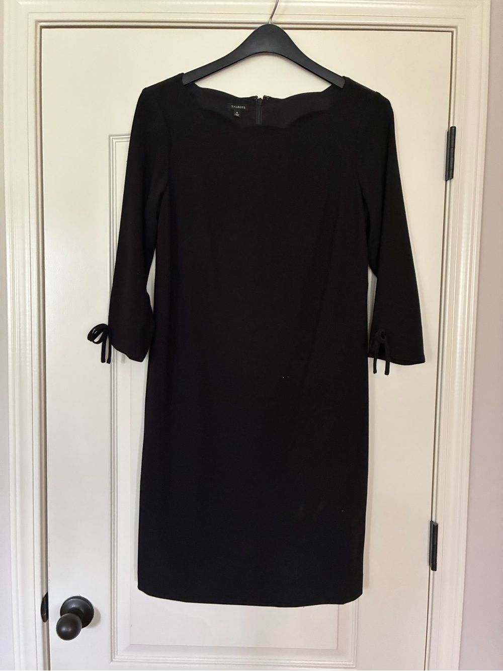 Talbots Black Midi Sheath Dress with Tie-Sleeve Detail